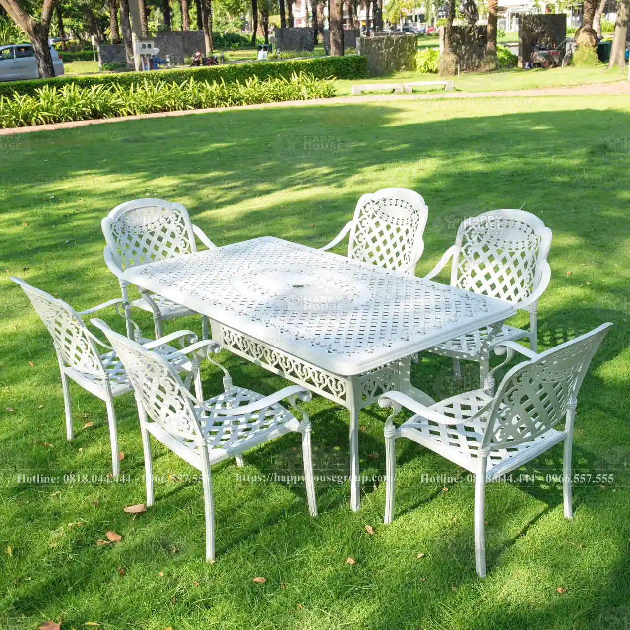 Bộ bàn ghế  nhôm đúc ngoài trời màu trắng 6 ghế ND175-6CR