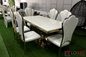 Bộ bàn ghế ăn cao cấp inox mạ titan BTT-01
