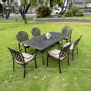 Bộ bàn ghế nhôm đúc hình chữ nhật 6 ghế ngoài trời ND175-6HS
