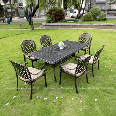 Bộ bàn ghế nhôm đúc hình chữ nhật 6 ghế ngoài trời ND175-6HS