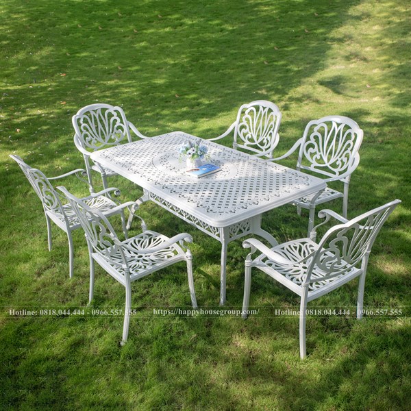 Bộ bàn ghế nhôm đúc sân vườn màu trắng ghế BN146-HSW