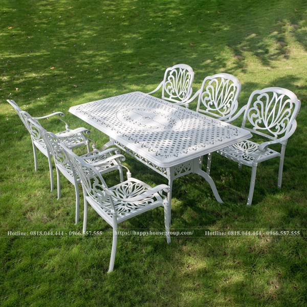 Bộ bàn ghế nhôm đúc sân vườn màu trắng ghế BN146-HSW