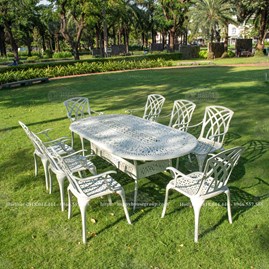 Bộ bàn ghế nhôm đúc sân vườn hình Elip BNE210-G54W