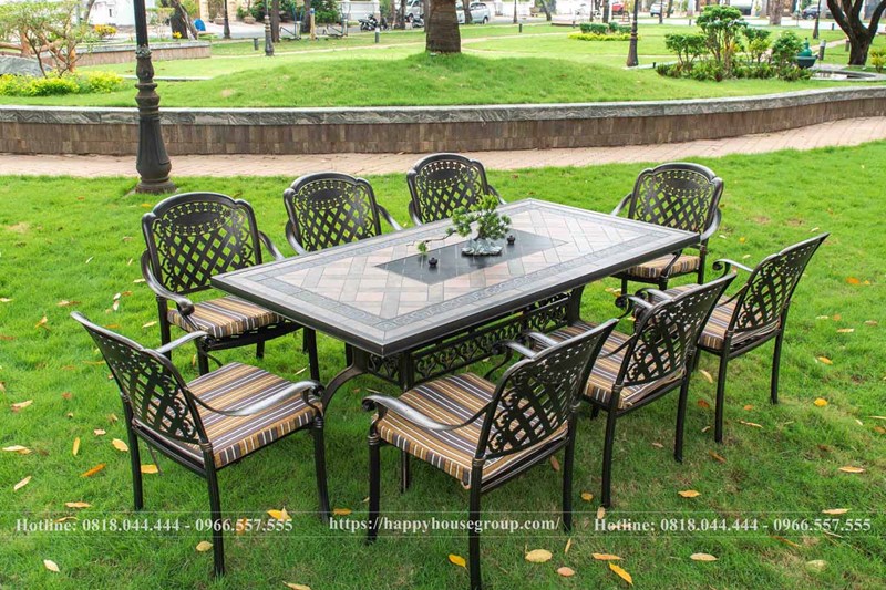Bộ bàn ghế nhôm đúc mặt đá cao cấp tích hợp bếp nướng BND-MD188x98D03