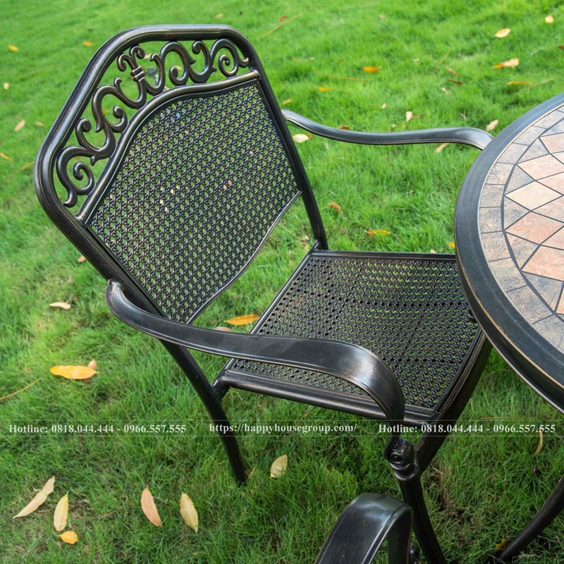Bàn ghế nhôm đúc cao cấp sân vườn mặt đá D80