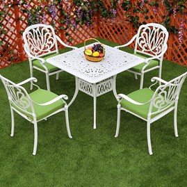 Bộ bàn ghế nhôm đúc sân vườn màu trắng mặt vuông ND90X90-GHS