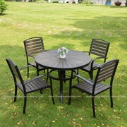 Bộ bàn ghế Composite nan xám khung đen dành cho sân vườn, nhà hàng, cafe