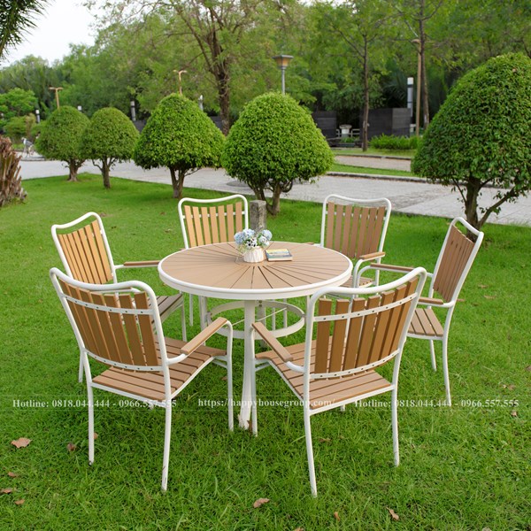 Bộ bàn ghê Composite hình tròn phù hợp cho không gian sân vươn, nhà hàng , cafe