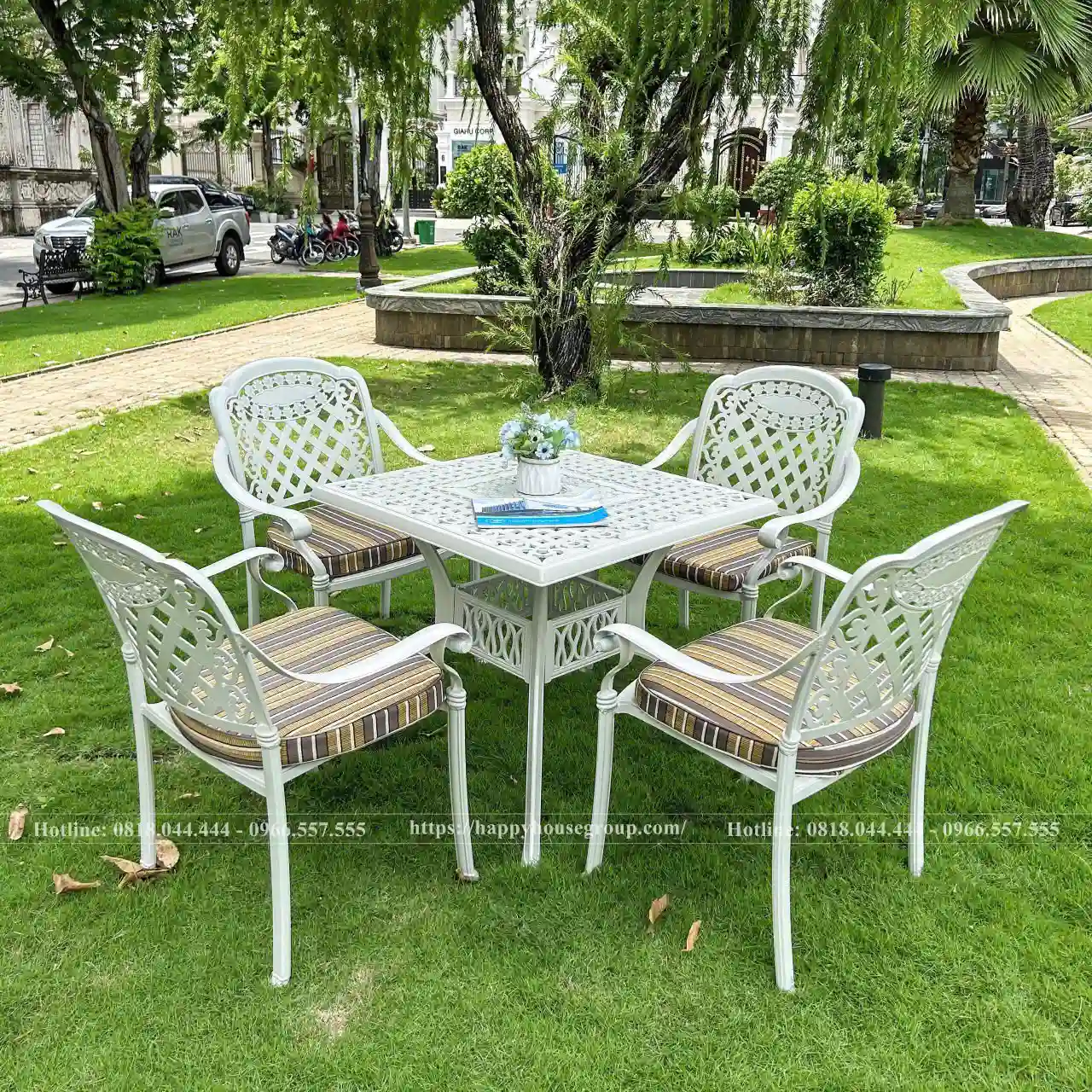Bộ bàn ghế sân vườn nhôm đúc mặt vuông 4 ghế NDV80-4CRC