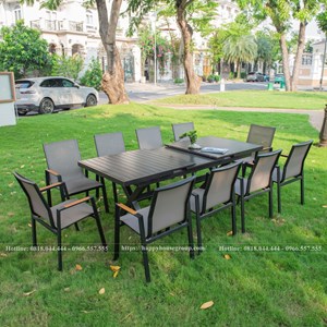 Bộ bàn ghế thông minh thu gọn kéo dài kết hợp ghế lưới textilene BTM-10GD