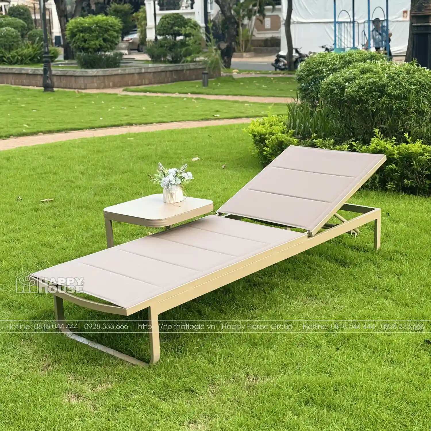 Bàn Hồ Bơi Nhôm Đúc Vuông Màu Kaki H45