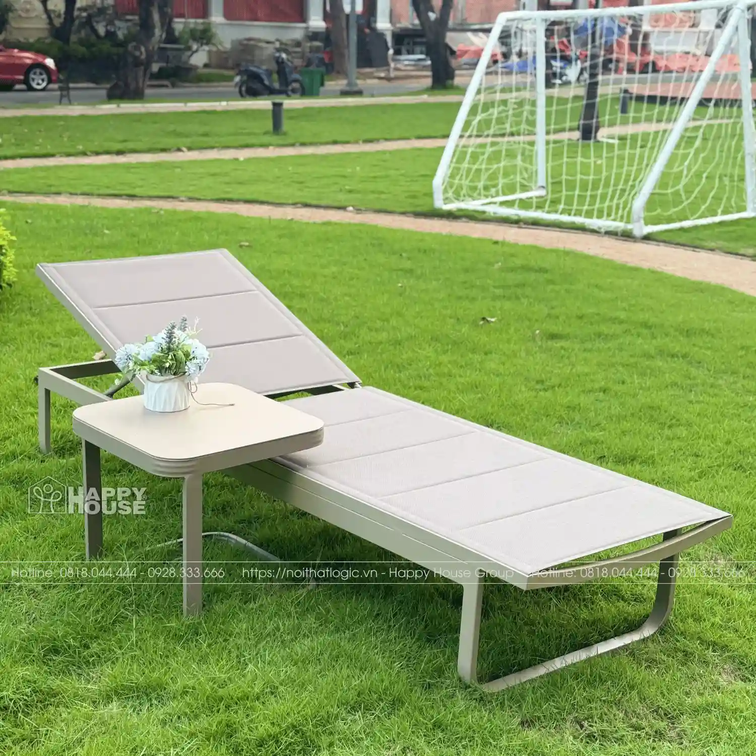 Bàn Hồ Bơi Nhôm Đúc Vuông Màu Kaki H45