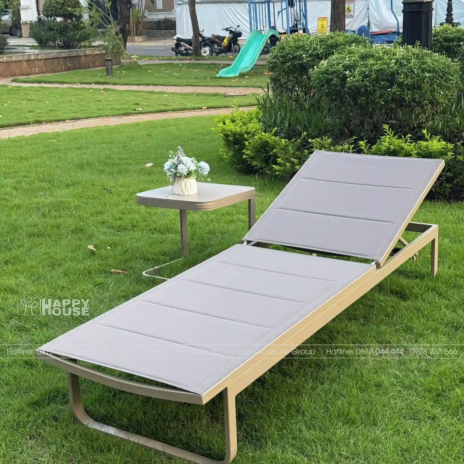 Bàn Hồ Bơi Nhôm Đúc Vuông Màu Kaki H45