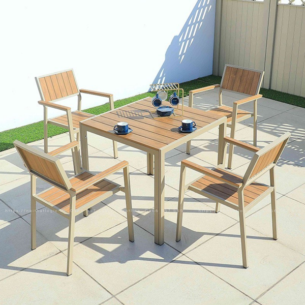 Bộ bàn ghế composite cà phê sân vườn mặt vuông 4 ghế BV80K-H109