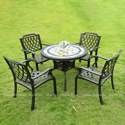Bộ bàn nhôm đúc tròn mặt đá sân vườn 4 ghế MDK94-XC