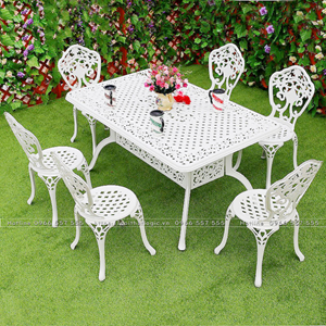 Bộ bàn ghế sân vườn nhôm đúc hình chữ nhật màu trắng 6 ghế BN146-A50W