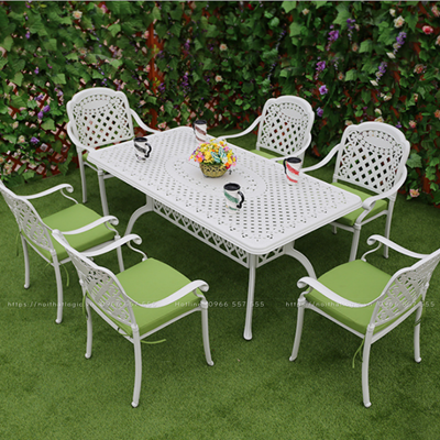 Bộ bàn ghế  nhôm đúc ngoài trời màu trắng 6 ghế ND175-6CR
