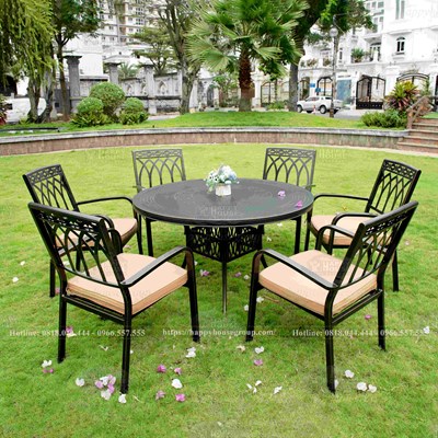 Bộ bàn ghế nhôm đúc nhập khẩu chữ nhật 6 ghế Ml120-6GI68