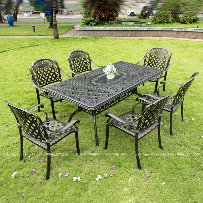 Bộ b&agrave;n ghế nh&ocirc;m đ&uacute;c ngo&agrave;i trời chữ nhật m&agrave;u đen đồng BG-07