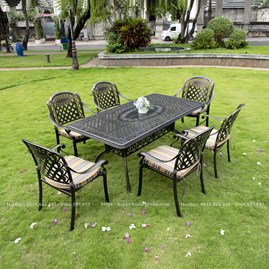 Bộ bàn ghế nhôm đúc ngoài trời chữ nhật màu đen đồng BG-07