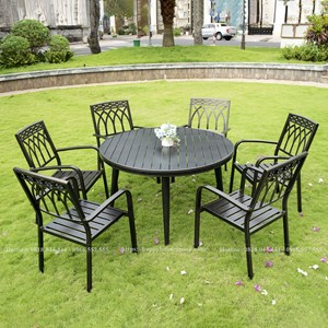 Bộ bàn ghế nhôm đúc nan tròn 6 ghế BNN90-6GI68