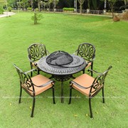 Bộ bàn nhôm đúc tròn tích hợp nướng BBQ ngoài trời D106N-HS