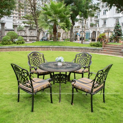Bàn ghế nhôm đúc hợp kim hình tròn 100 màu đen đồng dành cho sân vườn, biệt thự và cafe