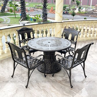 Bộ bàn ghế nhôm đúc cao cấp nhập khẩu mặt tròn 6 ghế BCC115-4GCC