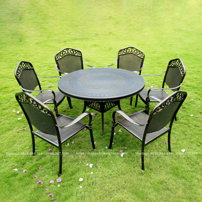 Bộ bàn ghế nhôm đúc sân vườn mặt liền 6 ghế ML120-H101