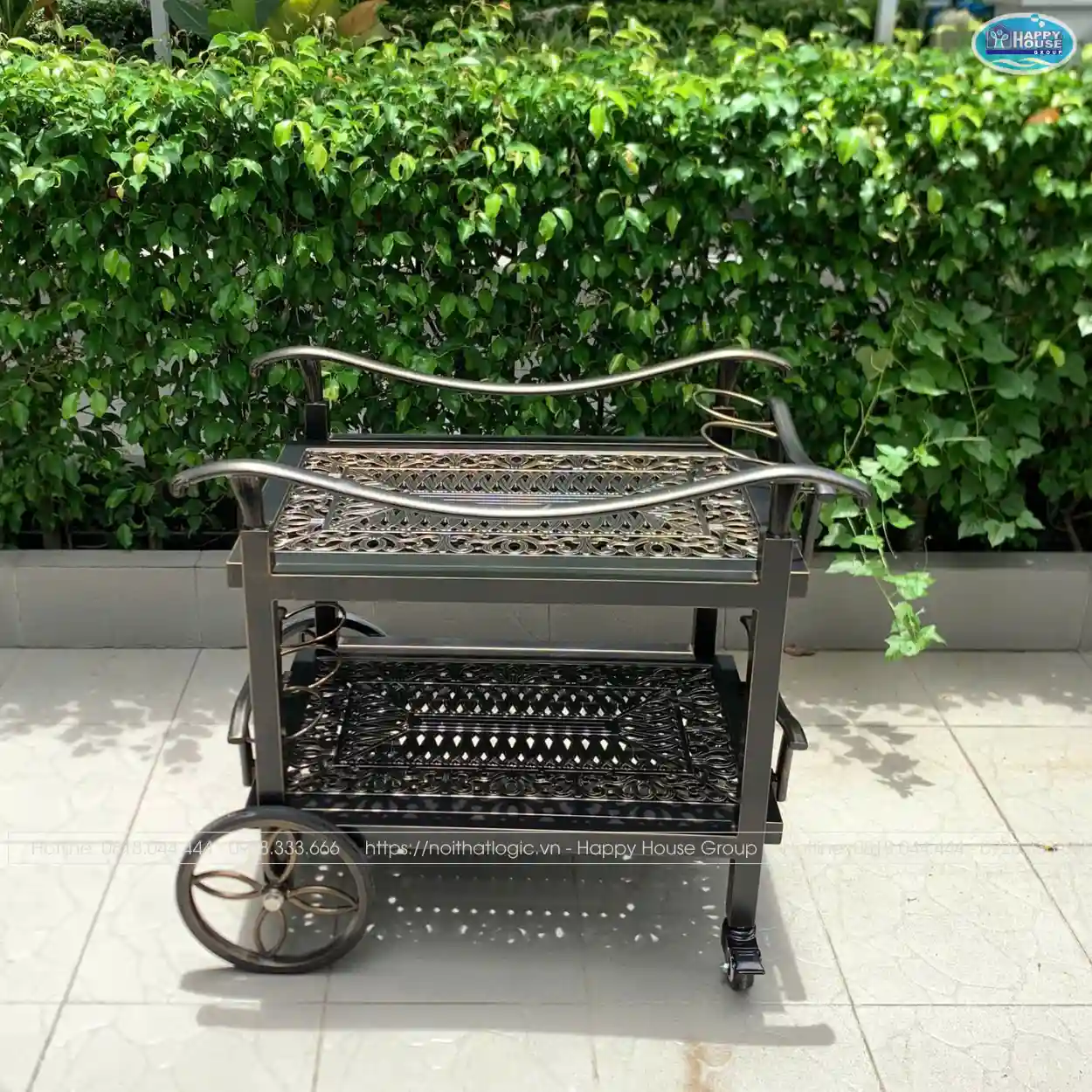 Xe đẩy rượu nhôm đúc 2 tầng