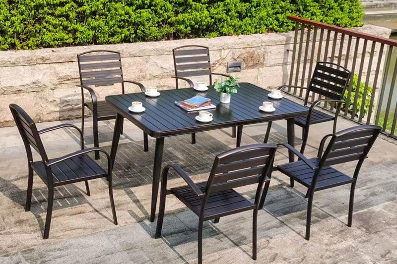 Bộ bàn ghế nan nhôm chữ nhật 6 ghế sân vườn BNN150-6G