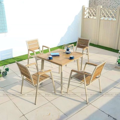 Bộ bàn ghế Composite CAO CẤP ngoài trời vuông